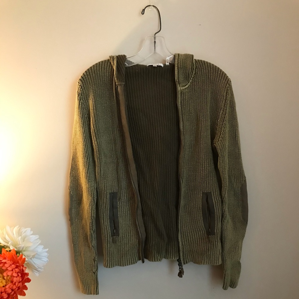 Green knit jacket with elbow pads